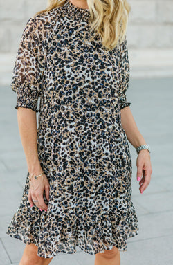 Belle Mock Neck Leopard Print Dress Trinity Clothing