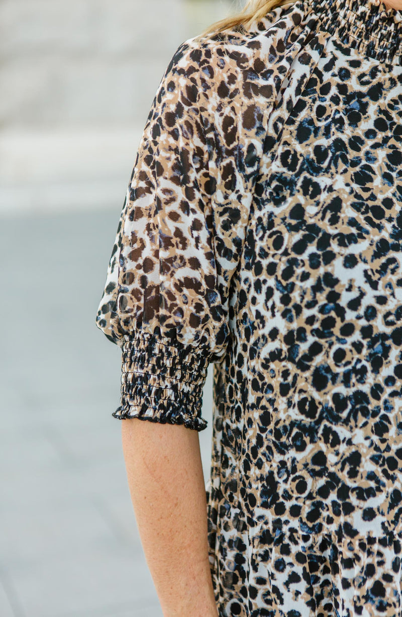 Belle Mock Neck Leopard Print Dress Trinity Clothing