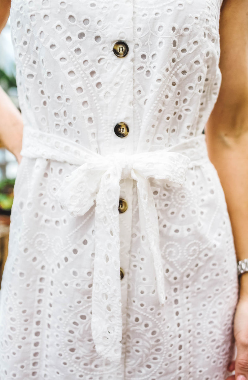 crochet button down dress Elena Button-Down Hand-Crochet Dress in White