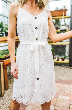 White Crochet Button Down Dress Trinity Clothing