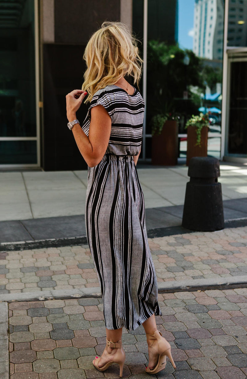 Danielle Striped V-Neck Dress Trinity Clothing