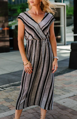 Danielle Striped V-Neck Dress Trinity Clothing