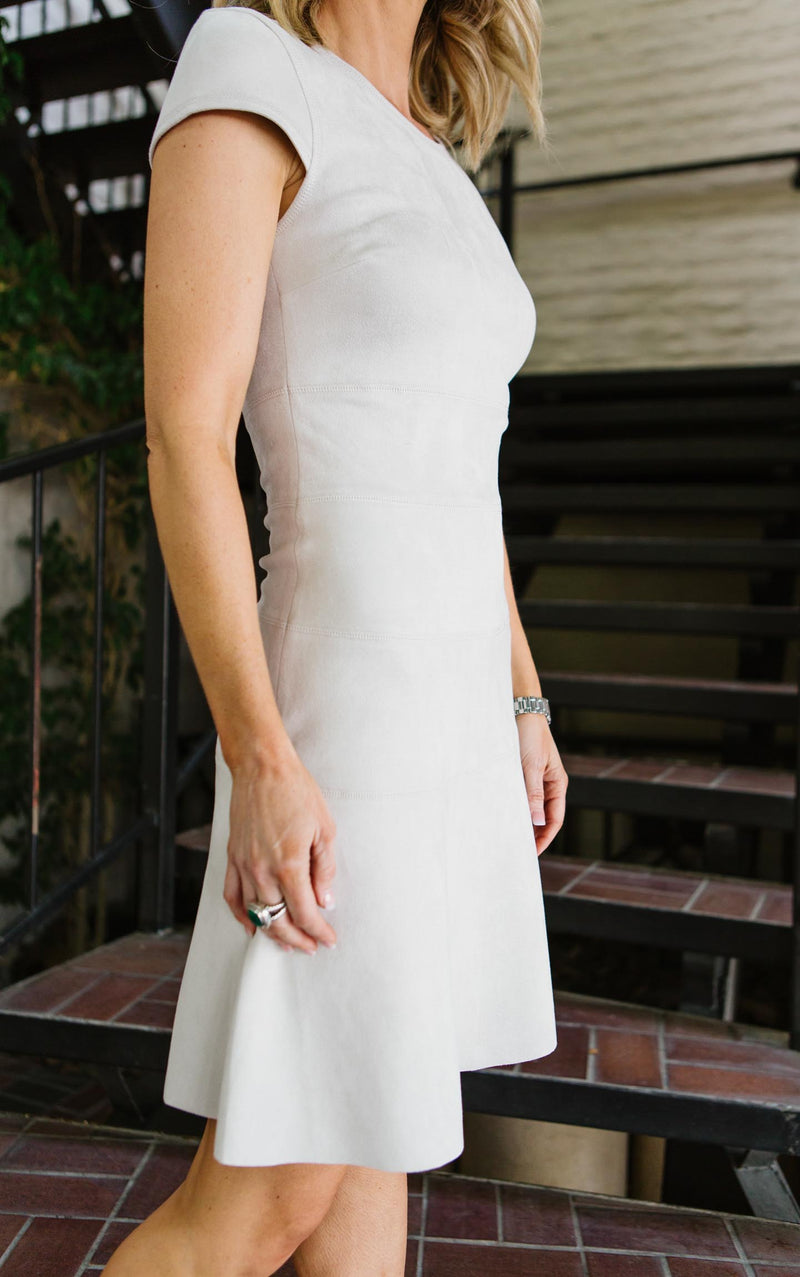 Felicia Seamed Faux Suede A-Line Dress Trinity Clothing Felicia Seamed Faux Suede A-Line Dress Trinity Clothing