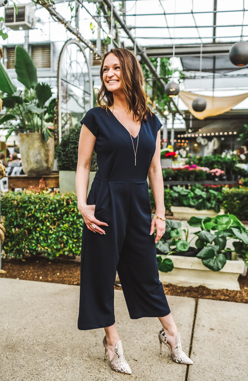 Front Tie Navy Jumpsuit Trinity Clothing