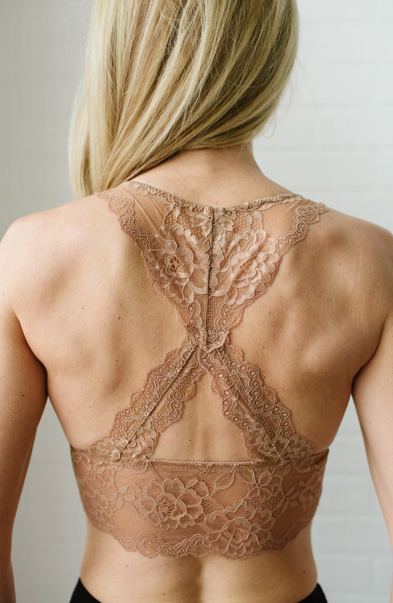 Nude Lace Racerback Padded Bralette Trinity Clothing