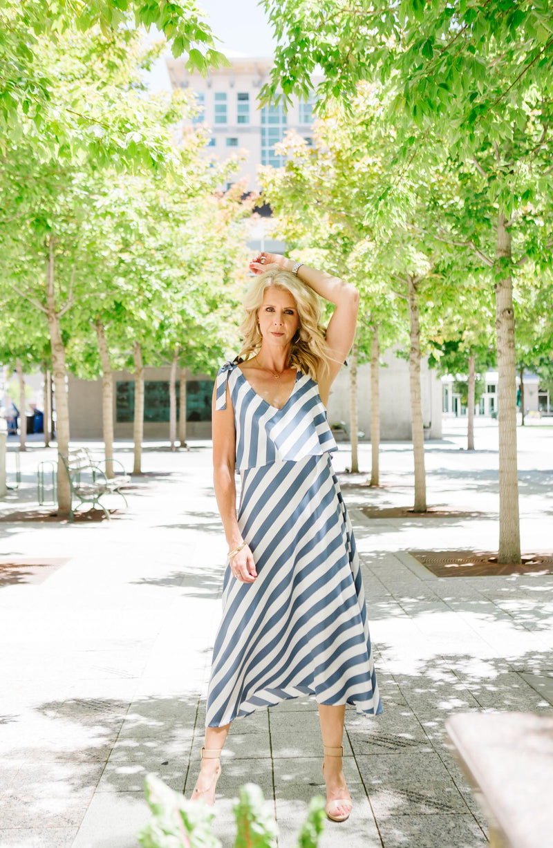 Lisette Sleeveless Striped Dress FINAL SALE S / Chambray