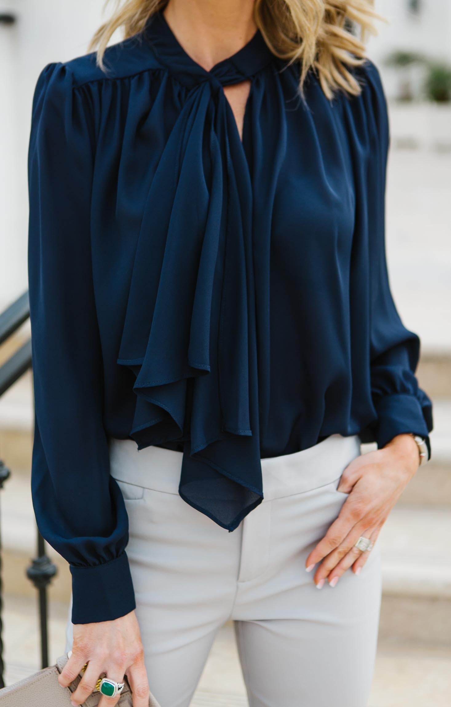 2178 Blue Neck Tie Blouse