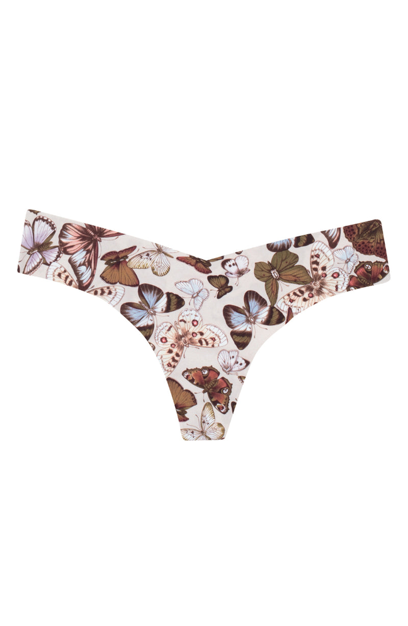 Vintage Butterfly Print Microfiber Thong Trinity Clothing